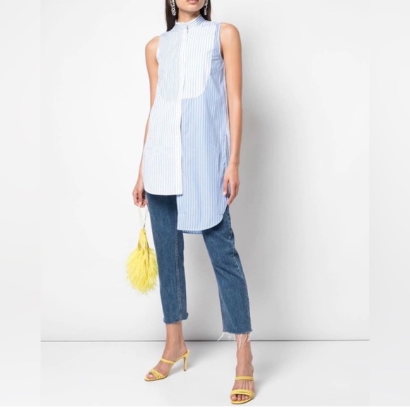 Monse Blue and White Cotton Sleeveless Mixed Stripe Shirt Button Down Size 0 - Picture 16 of 16